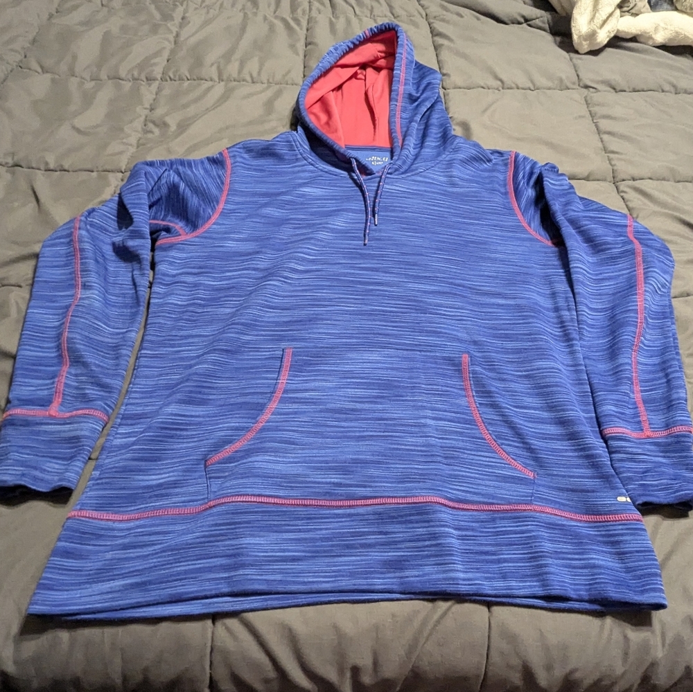 BCG Unisex Blue and Pink Polyester Fleece Lined Hooded Pullover Size Large